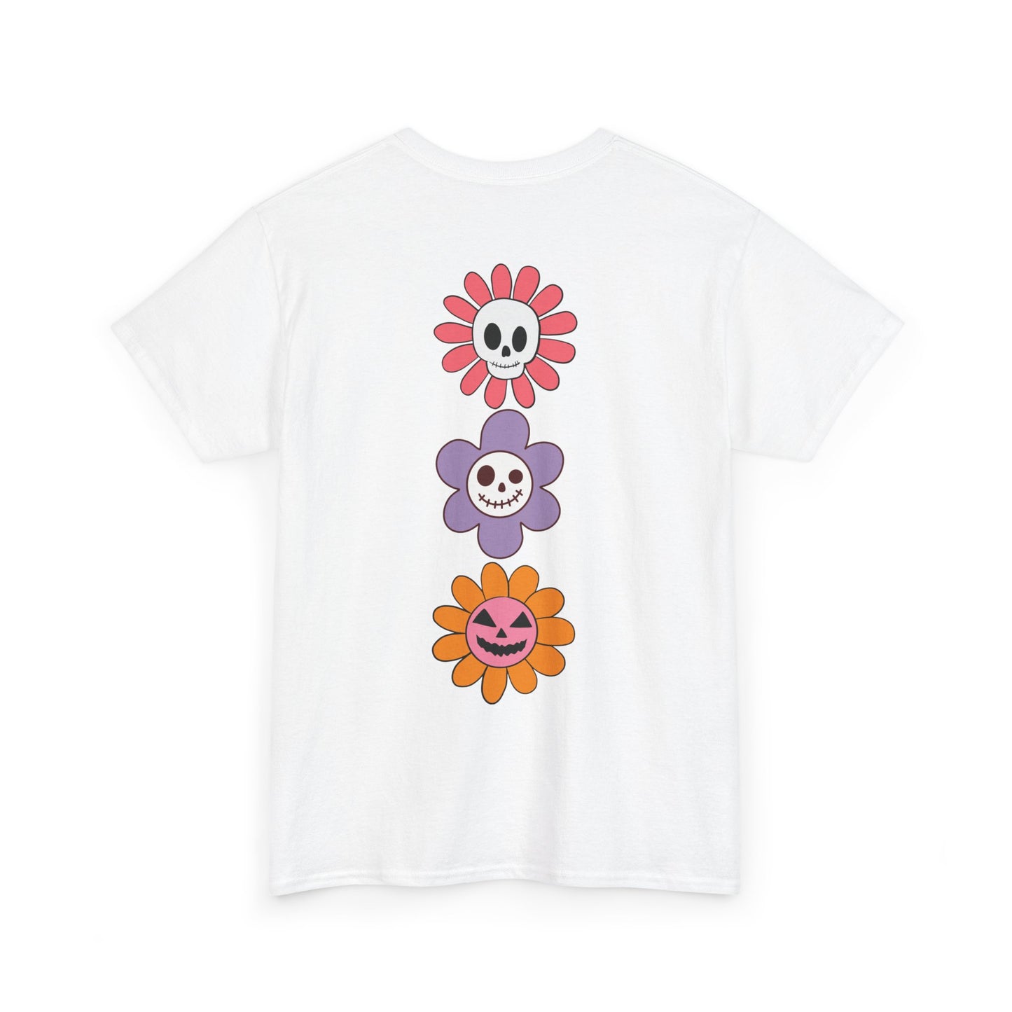 Blooming Frights Unisex Heavy Cotton Tee Halloween Flower Faces Back Print