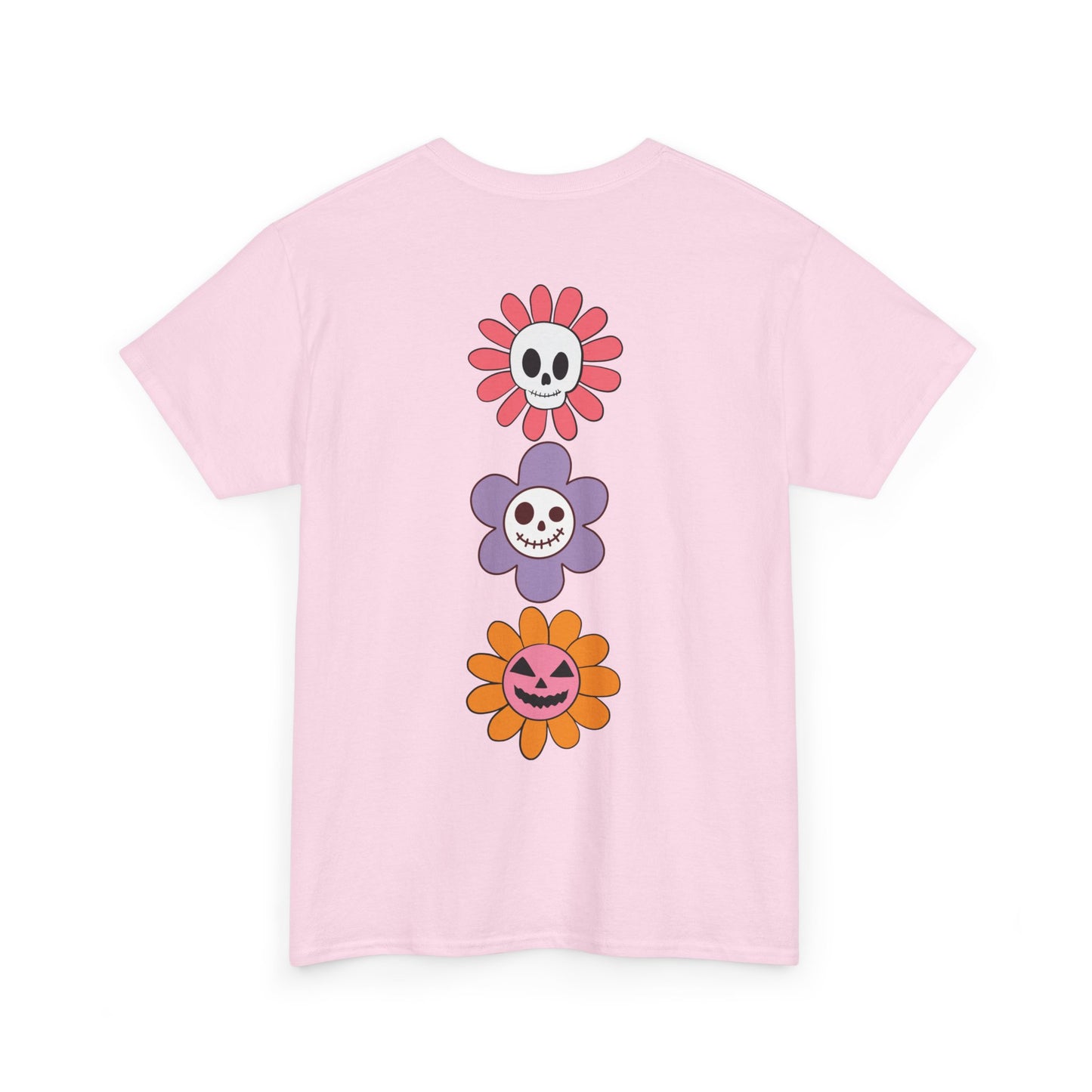 Blooming Frights Unisex Heavy Cotton Tee Halloween Flower Faces Back Print