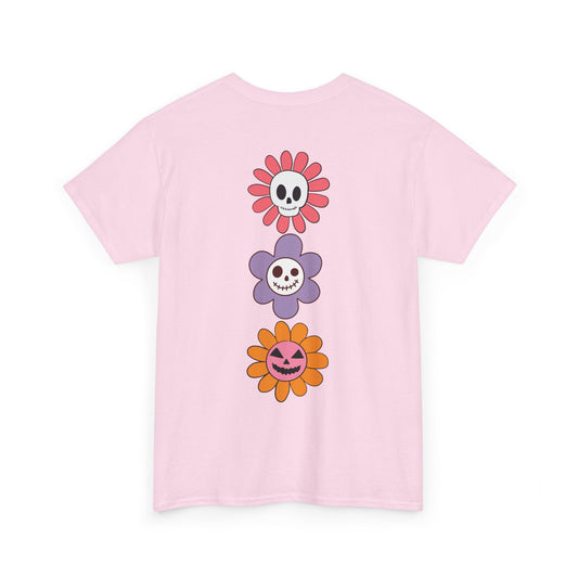 Blooming Frights Unisex Heavy Cotton Tee Halloween Flower Faces Back Print