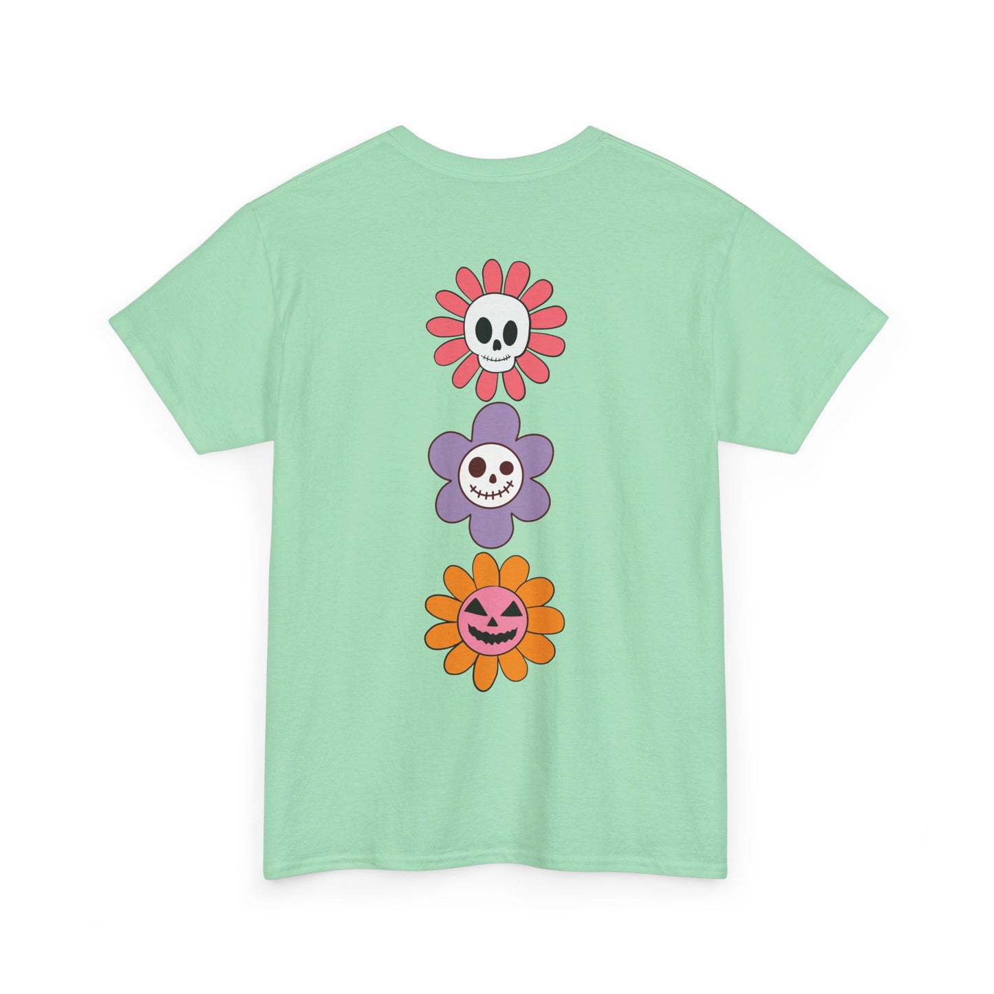 Blooming Frights Unisex Heavy Cotton Tee Halloween Flower Faces Back Print