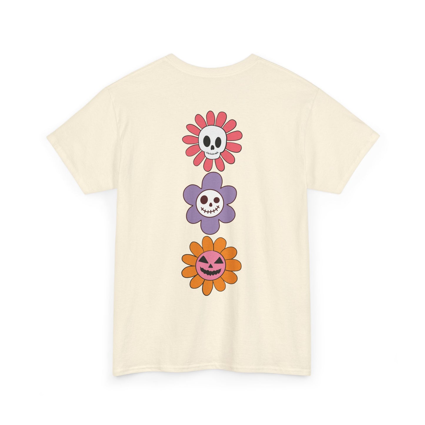 Blooming Frights Unisex Heavy Cotton Tee Halloween Flower Faces Back Print