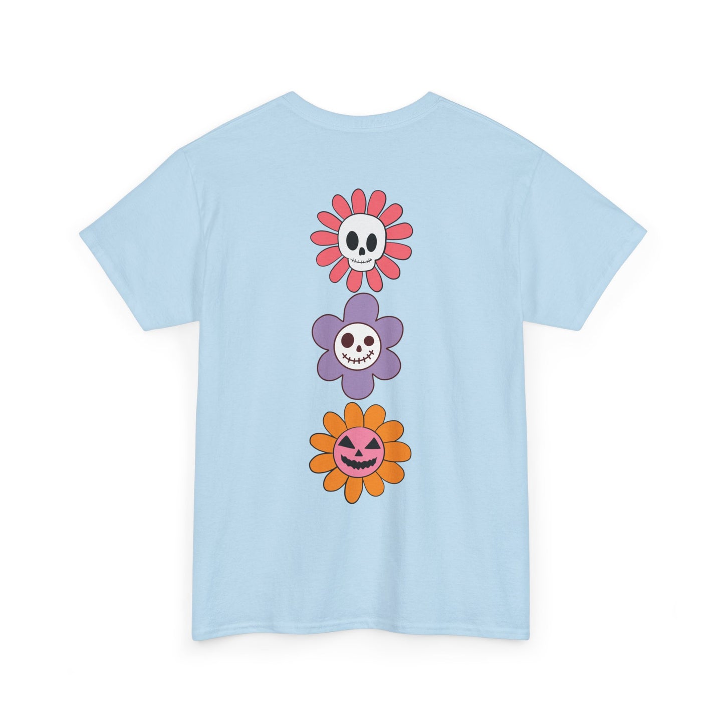 Blooming Frights Unisex Heavy Cotton Tee Halloween Flower Faces Back Print