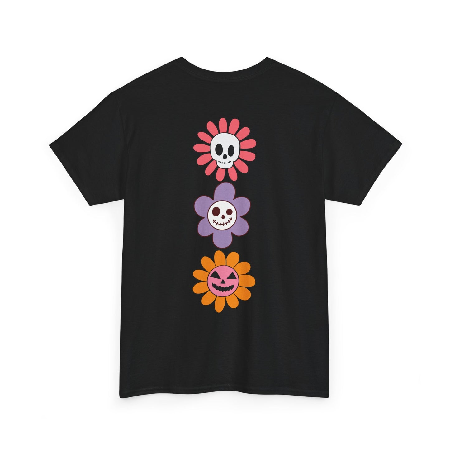 Blooming Frights Unisex Heavy Cotton Tee Halloween Flower Faces Back Print